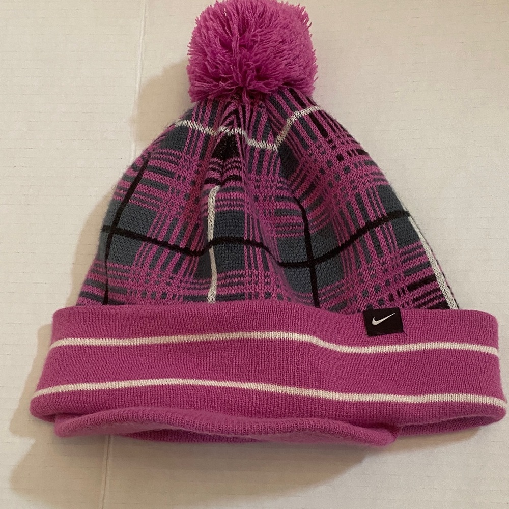 Nike Pink and Black Plaid Beanie